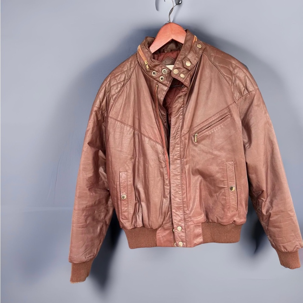 Vintage Sz 42 Genuine BURGUNDY Leather Bomber Jacket Saddlery